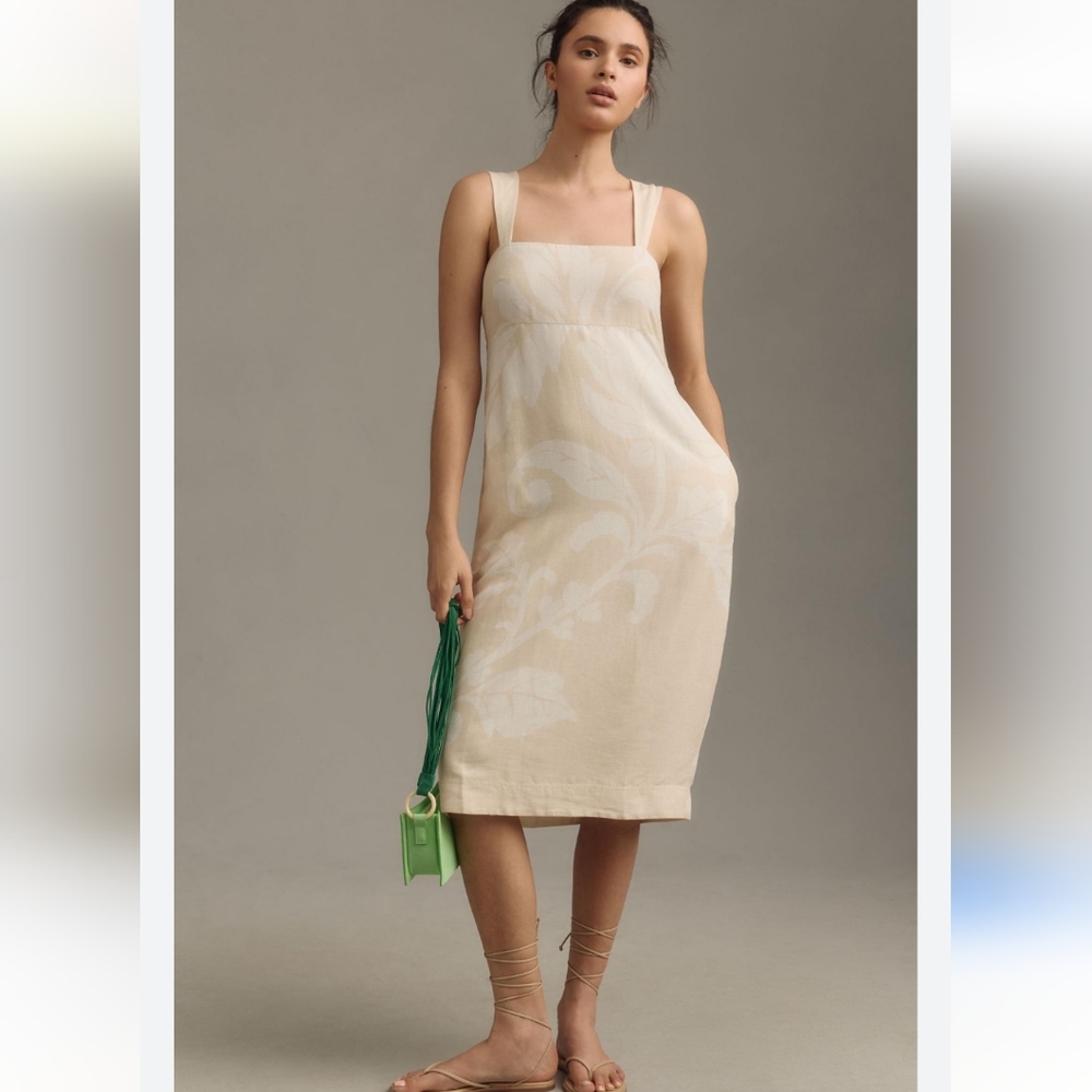 NWT Anthropologie Pilcro Ivory Square Neck Linen Midi Dress Size 1X